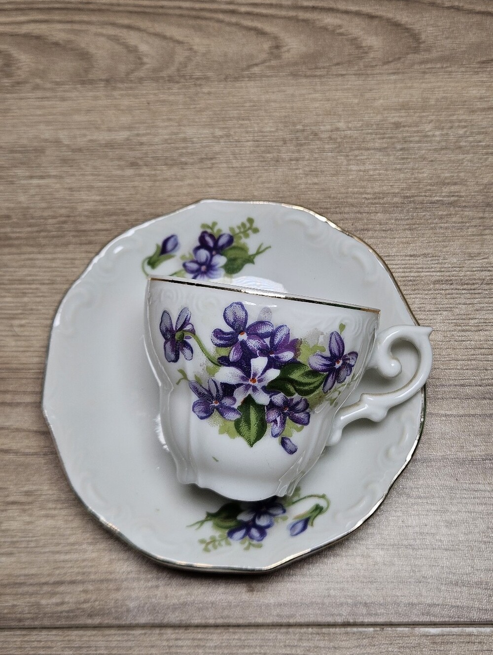 Shafford Japan Porcelain Teacup & Saucer Set Purple Violet Floral Gold Trim